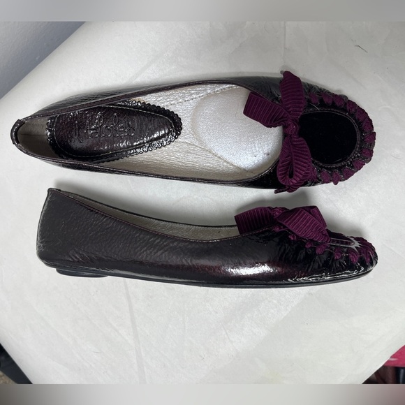 Maloles Zoe Ballet Flat in Plum Patent Sz 38 Made in Spain Ribbon Bow Detail - Picture 3 of 12